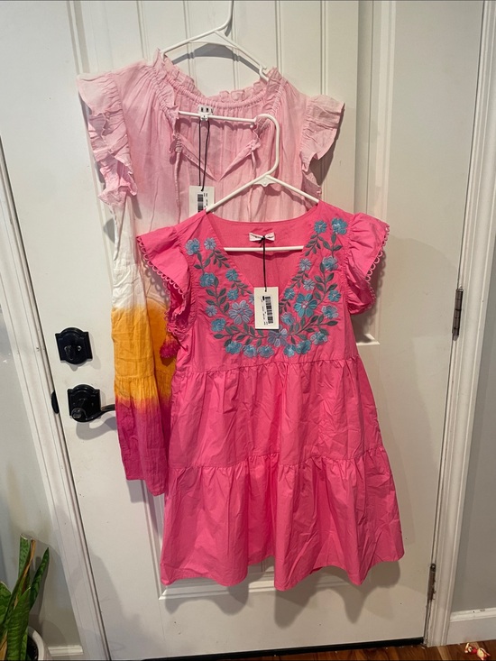 THML Dresses & Skirts - THML Bright Pink Embroidered Tiered Dress x2